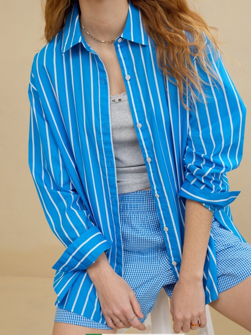 aerie Blue and White Striped Button-Up Shirt